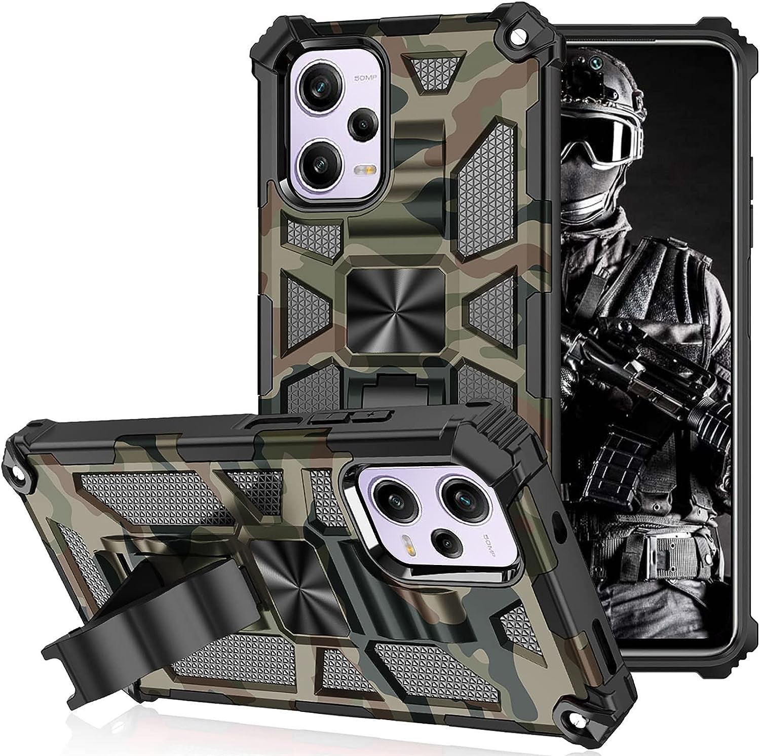 Tncavo Camouflage Case for Xiaomi Redmi Note 12 Pro 5G with Stand, Military Grade Heavy Duty Armor Cases Shockproof Protection Phone Cover for Xiaomi Poco X5 Pro/Redmi Note 12 Pro 5G MC Blue Camo  Tncavo Camouflage Full 