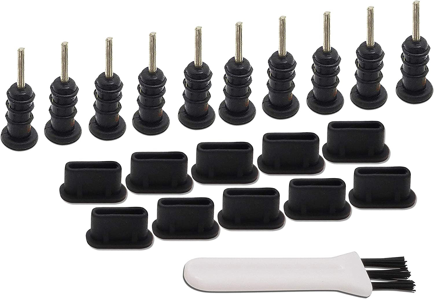 Portplugs USB C Dust Plugs (10-Pack) - Compatible with Samsung Galaxy S23/S22/S21/S20, Pixel, Type C Android Charge Ports, Macbook, Tear Resistant Silicone Plugs with Cleaning Brush (Black)  PortPlugs Black, 10 Pairs 10 Pairs 