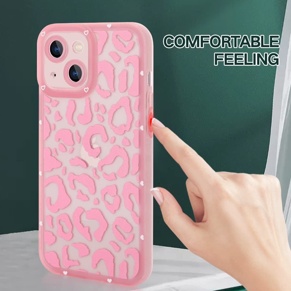 ZIYE for Iphone 13 Case Pink Leopard Pattern Clear Phone Case with Camera Protection,Silicone TPU Phone Protective Cover Cheetah Design Cases Compatible with Iphone 13 6.1 Inch  ZIYE   