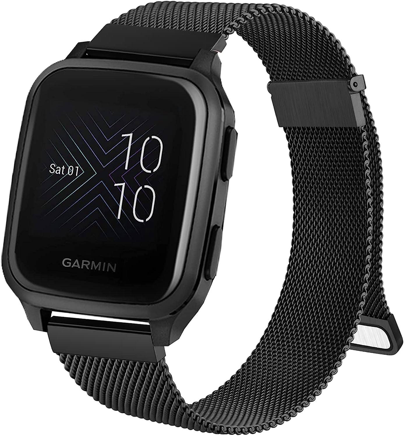 Wanme Metal Bands for Garmin Venu 2 plus / Venu Sq / Venu / Vivoactive 3 Watch Band Women Men, Stainless Steel Mesh Magnetic Replacement Wristband Bracelet Strap for Garmin Vivomove Sport, Vivoactive 3 Music, Forerunner 645 / 245 Music Smart Watch  Wanme Black  