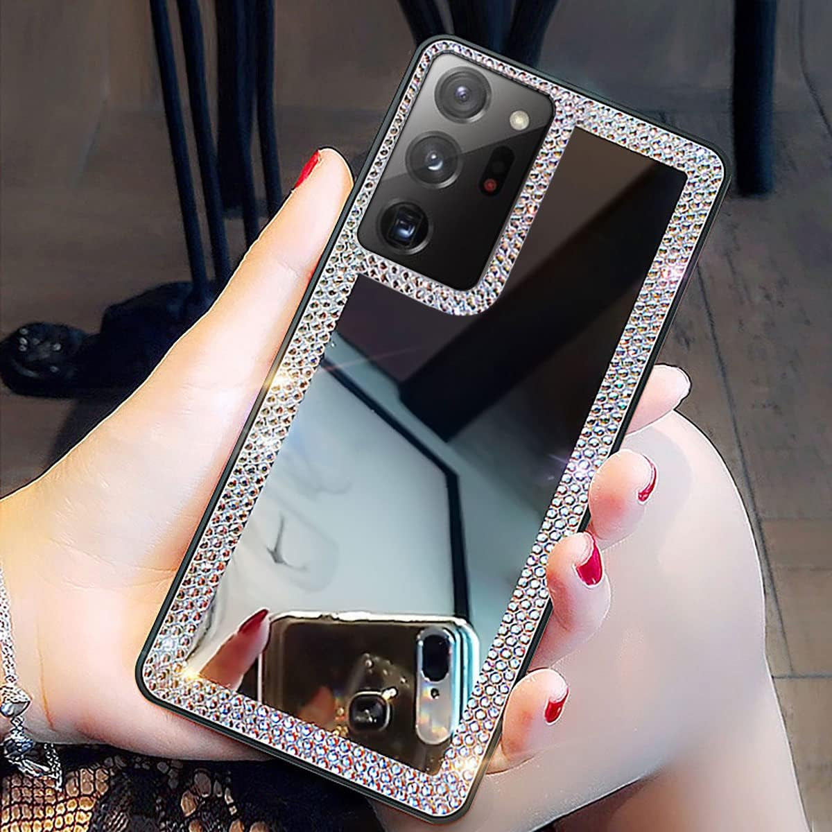 Cavdycidy Samsung Galaxy S20 Ultra Mirror Case for Women with Diamond,Bling Mirror Phone Case That Can Be Used for Outdoor Makeup for Girl Who Love Beauty  Cavdycidy Note 20 Ultra  