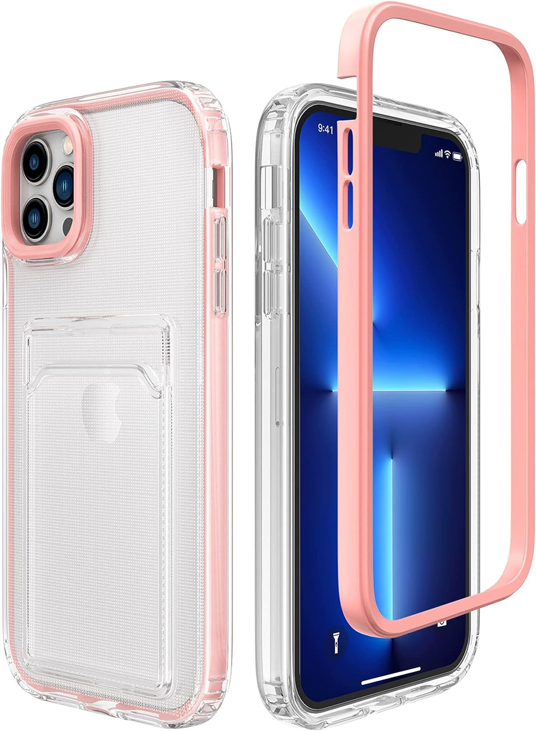 ZCDAYE Clear Wallet Case for Iphone 13(6.1 Inches), Iphone 13 Case with Card Holder, Slim Soft TPU Shockproof Clear Phone Case for Iphone 13(6.1 Inches) - Pink  ZCDAYE Pink Iphone 13 Pro 