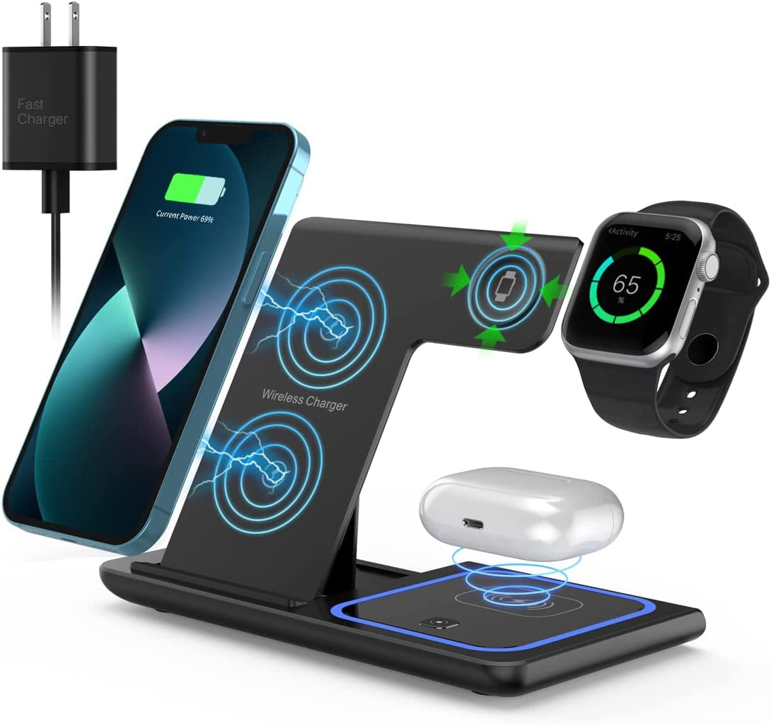 Wireless Charger,Anylincon 3 in 1 Charger Station for Apple Iphone/Iwatch/Airpods,Iphone 14,13,12,11 (Pro, Pro Max)/Xs/Xr/Xs/X/8(Plus),Iwatch 7/6/Se/5/4/3/2,Airpods 3/2/Pro  XuHui Black  