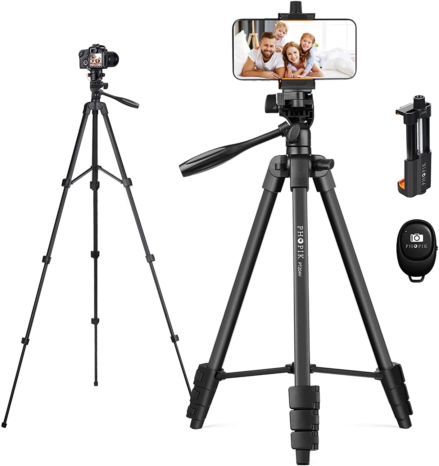 PHOPIK Phone Tripod Stand : Selfie Stick Tripod,Phone Tripod Extendable Camera & Cell Phone Tripod Stand for Iphone & Android Phone, Heavy Duty Aluminum, Lightweight  PHOPIK PT204VP  