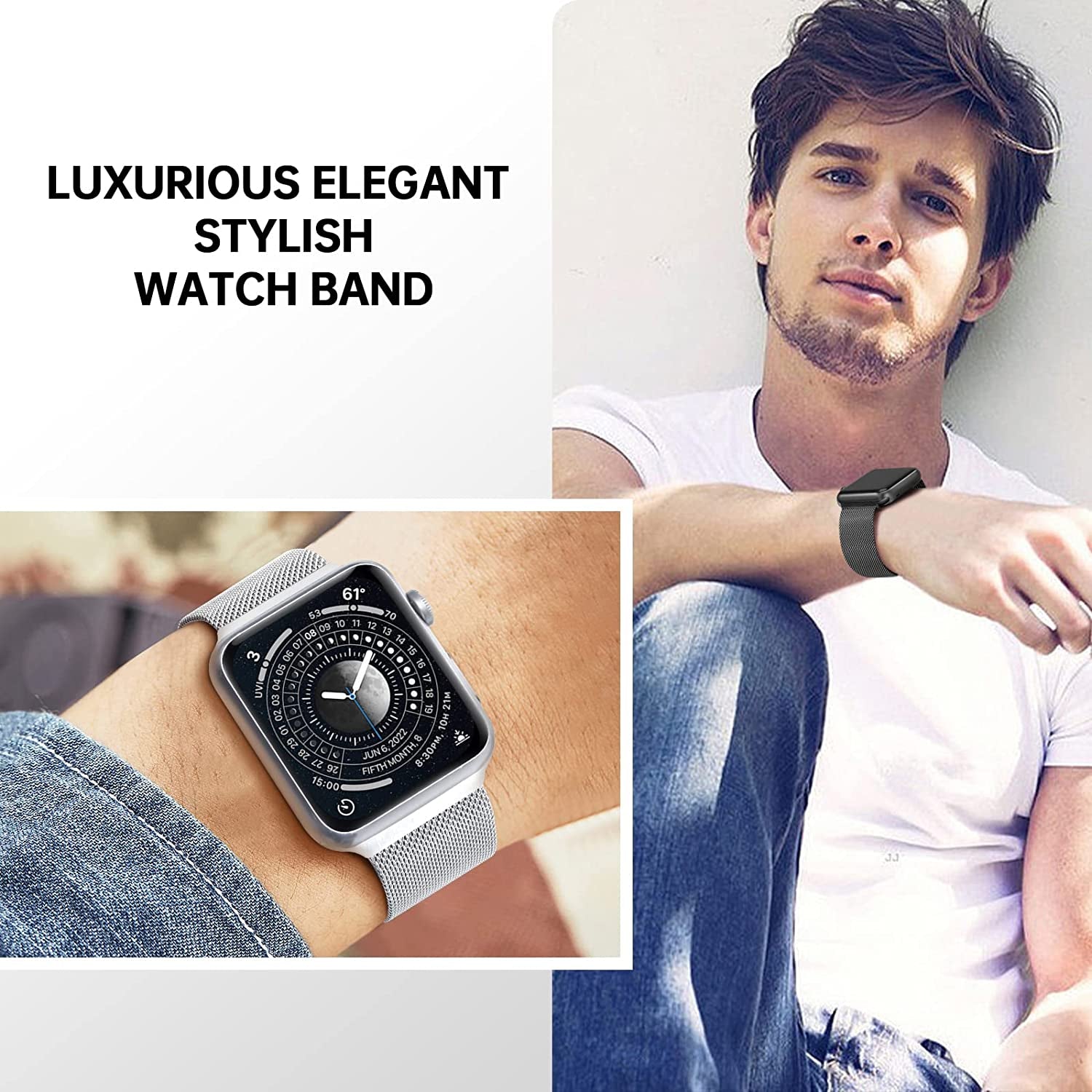 OHOTLOVE Metal Magnetic Bands Compatible with Apple Watch Band 38Mm 40Mm 41Mm 42Mm 44Mm 45Mm 49Mm Women Men, Stainless Steel Mesh Loop Strap for Iwatch Ultra SE Series 8 7 6 5 4 3 2 1 Starlight S  OHOTLOVE   