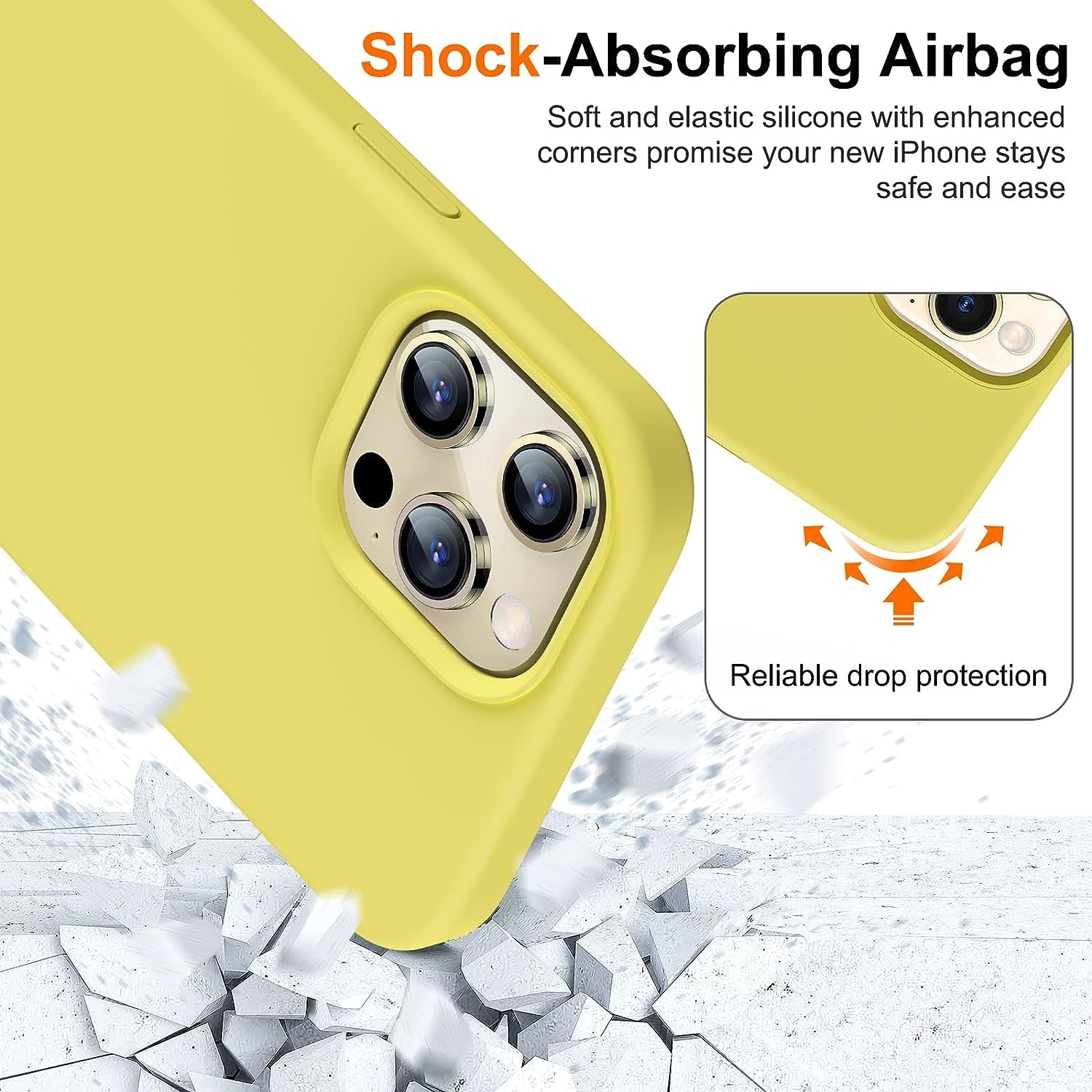 Uyiton [5 In1] Liquid Silicone Iphone 12 Pro Max Case, [Drop Protection] [Full Covered] Shockproof Slim Thin Cover with Microfiber Lining, with 2Xscreen Protector +2Xcamera Lens Protector-Yellow  Uyiton   
