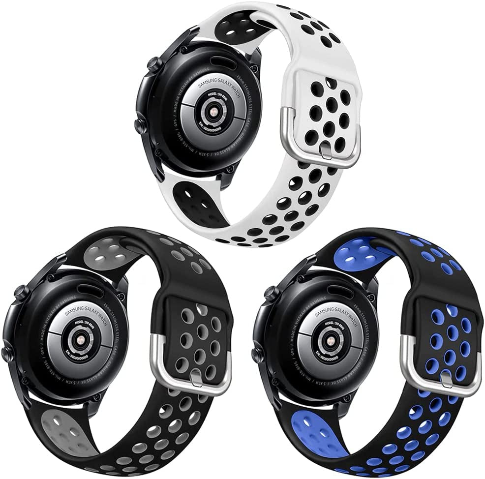 NAHAI 3 Pack Sport Bands Compatible with Samsung Galaxy Watch 46Mm/Gear S3 Frontier for Men Women, 22Mm Watch Band Silicone Quick Release Rubber Replacement Strap for Galaxy Watch 3 LTE (45Mm)  NAHAI Black/Blue,Black/Gray,White/Black S: 5.9"-7.6" 