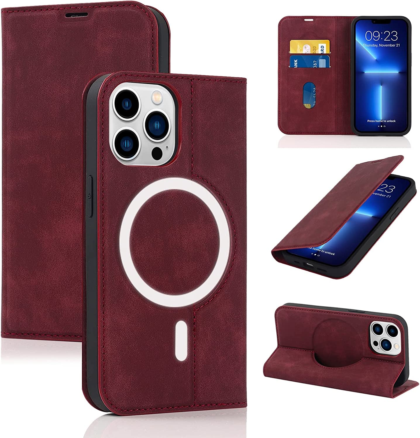 CASEOWL Compatible for Iphone 13 Pro Max Case Wallet [Support Magsafe Wireless Charger] with Card Holder[Rfid Blocking], Kickstand, Flip Leather Slim Iphone 13 Pro Max Wallet Case for Man Women-Black  CASEOWL Red [For iPhone 13 Pro Max]  