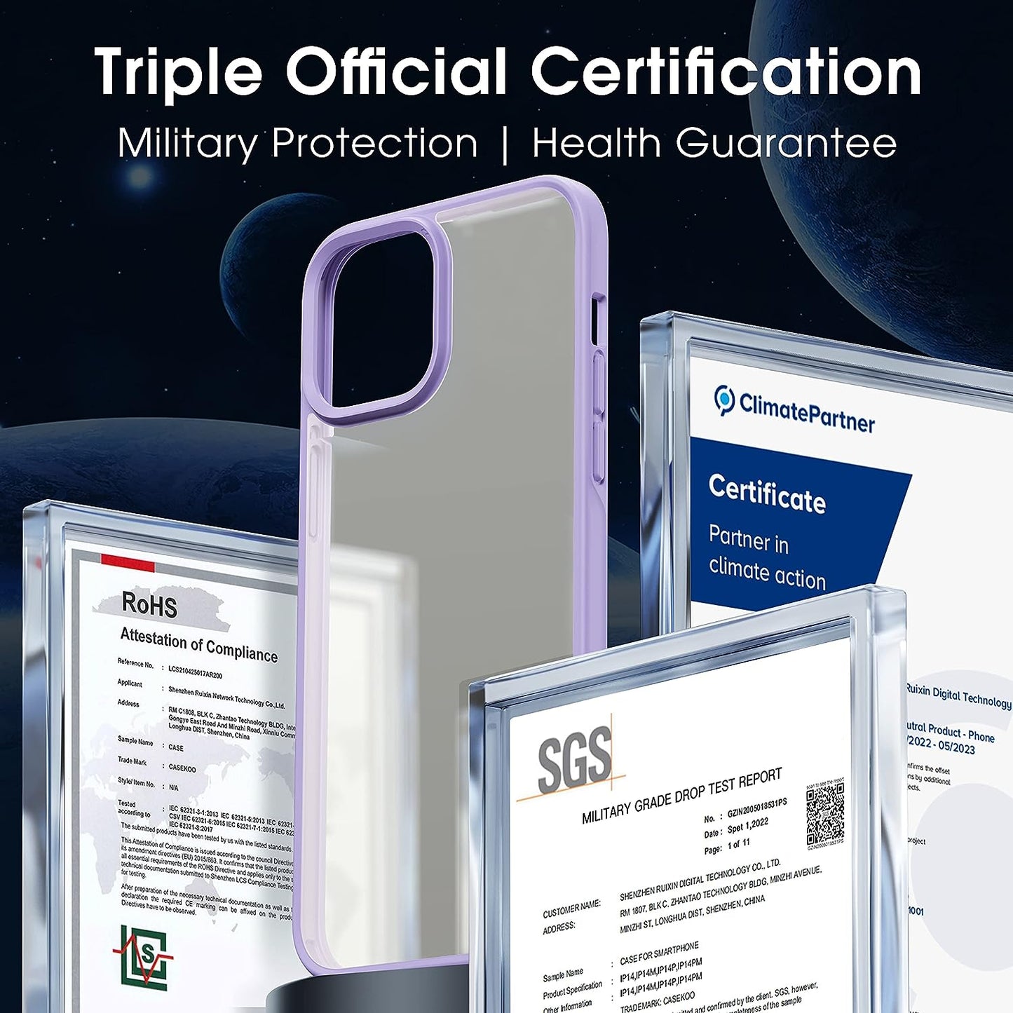 CASEKOO Kooshock for Iphone 14 plus Case Matte 6.7 Inch 2022,[10FT Military Drop Protection][ Anti-Scratch] Protective Hard Back Translucent Shockproof Cover Non-Slip Bumper Slim Phone Cases, Purple  CASEKOO   