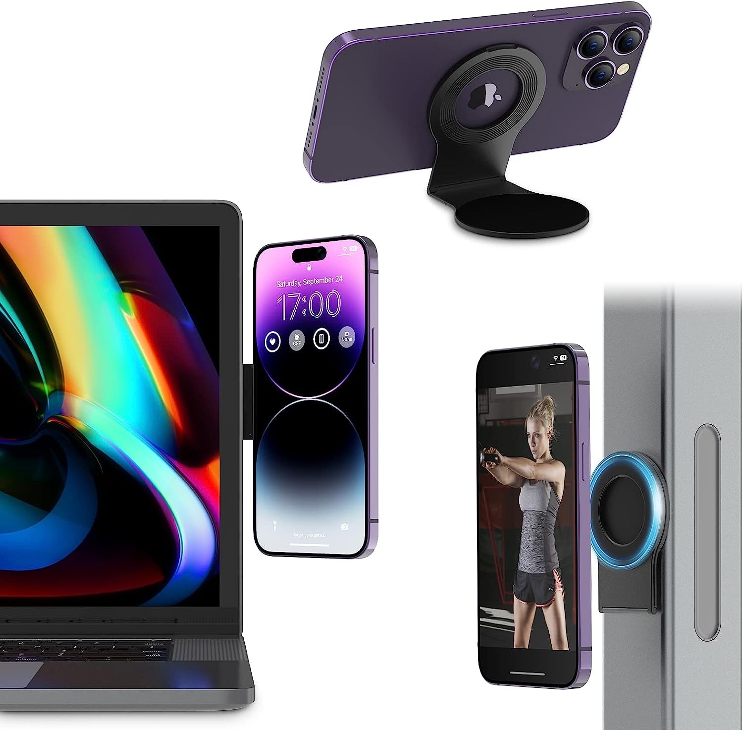 Cloudvalley for Magnetic Laptop Phone Holder, Slim Adjustable Cell Phone Stand, Slim Protable Laptop Side Mount Clip, Computer Monitor Expansion Bracket, Modular Work from Home Kit - Black  CloudValley   