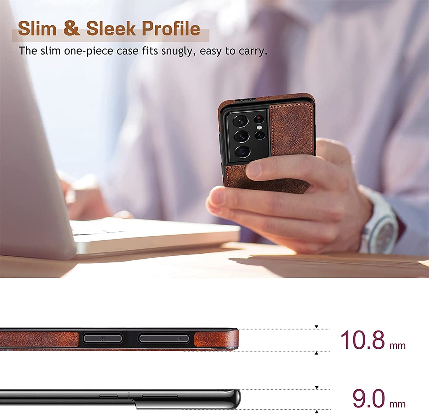 LOHASIC for Galaxy S21 Ultra Case, Premium Leather Luxury Business PU Non-Slip Grip Shockproof Bumper Full Body Protective Cover Phone Cases for Samsung Galaxy S21 Ultra 5G 6.8 Inch - Brown  LOHASIC   