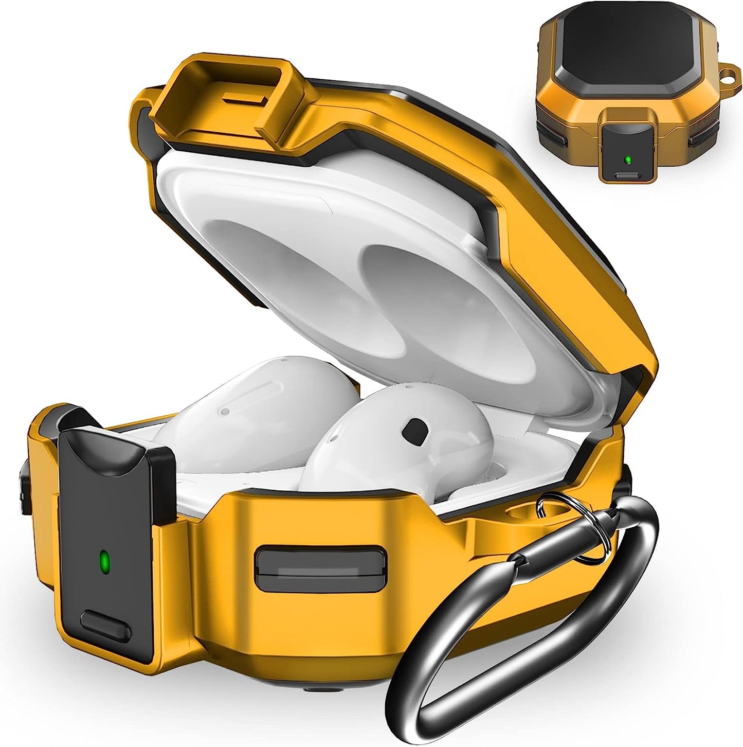 (With Secure Lock) Armor Case Cover for Samsung Galaxy Buds2 Pro Case(2022) /Galaxy Buds Pro Case(2021) /Galaxy Buds 2 Case (2021) /Galaxy Buds Live Case(2020) with Keychain/Zipper Box/Brush -Blue  Galafoki Yellow  