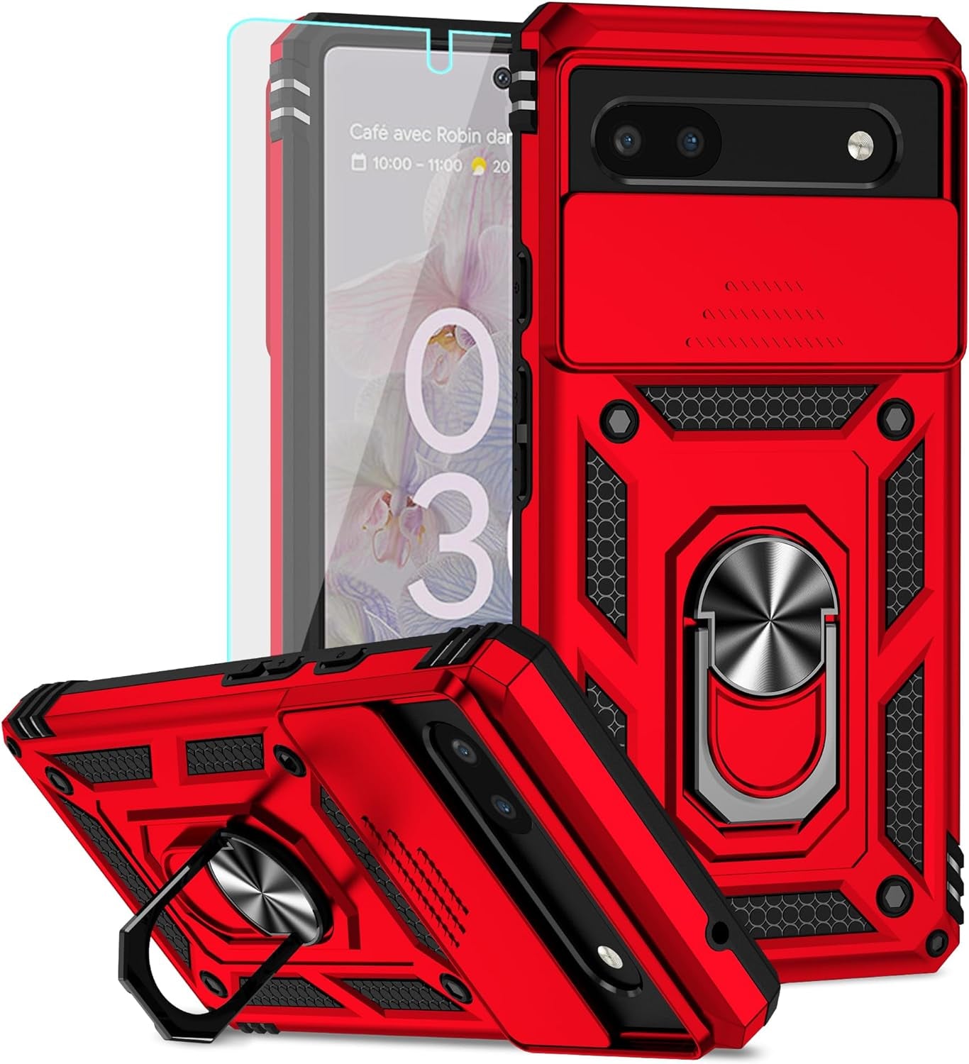 For Pixel 6A Case,Google Pixel 6A Phone Case,With Screen Protectors and Camera Cover,[Military Grade] 16Ft.Drop Tested Cover with Magnetic Kickstand Protective Case for Google Pixel 6A, Blue  SKTGSLAMY Red  