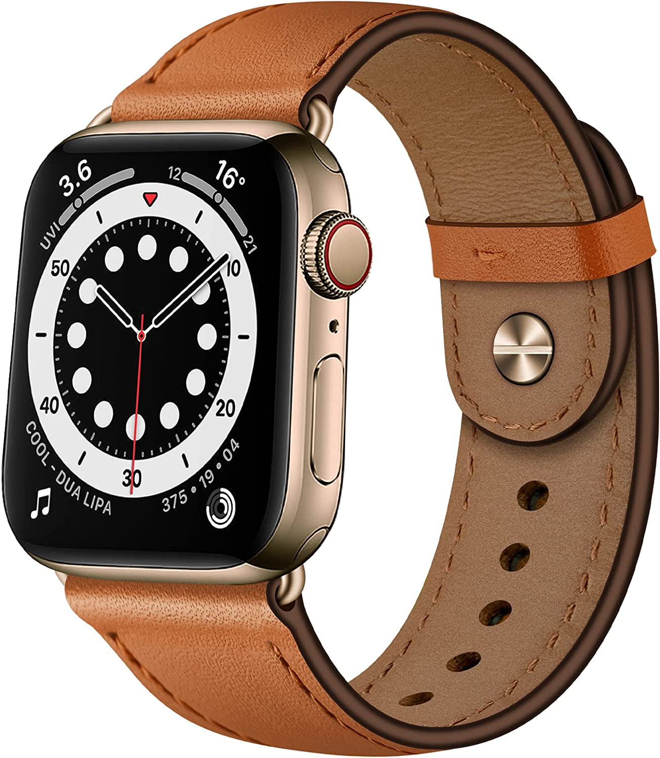 OUHENG Compatible with Apple Watch Band 49Mm 45Mm 44Mm 42Mm 41Mm 40Mm 38Mm, Genuine Leather Bands Strap for Iwatch Ultra SE2 SE Series 8 7 6 5 4 3 2 1 (Retro Brown/Black)  OUHENG Brown/Bronze Gold 41mm/40mm/38mm 
