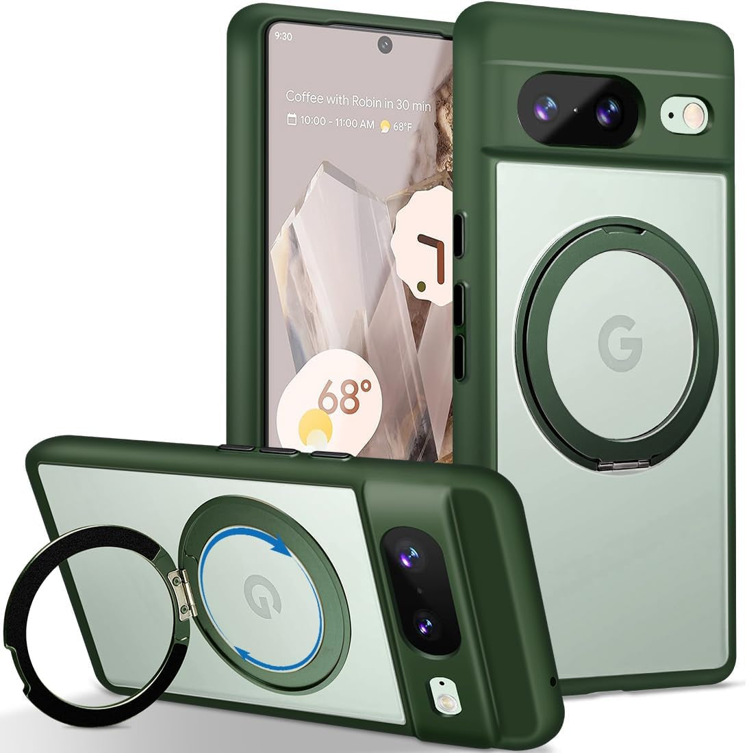 MALEWOLF for Google Pixel 8 Case Compatible with Magsafe [Built-In Invisible Kickstand] TPU Shockproof Sturdy Thin Matte Translucent Cover Protective Phone Case for Pixel 8 5G (Frosted Clear)  MALEWOLF Green  