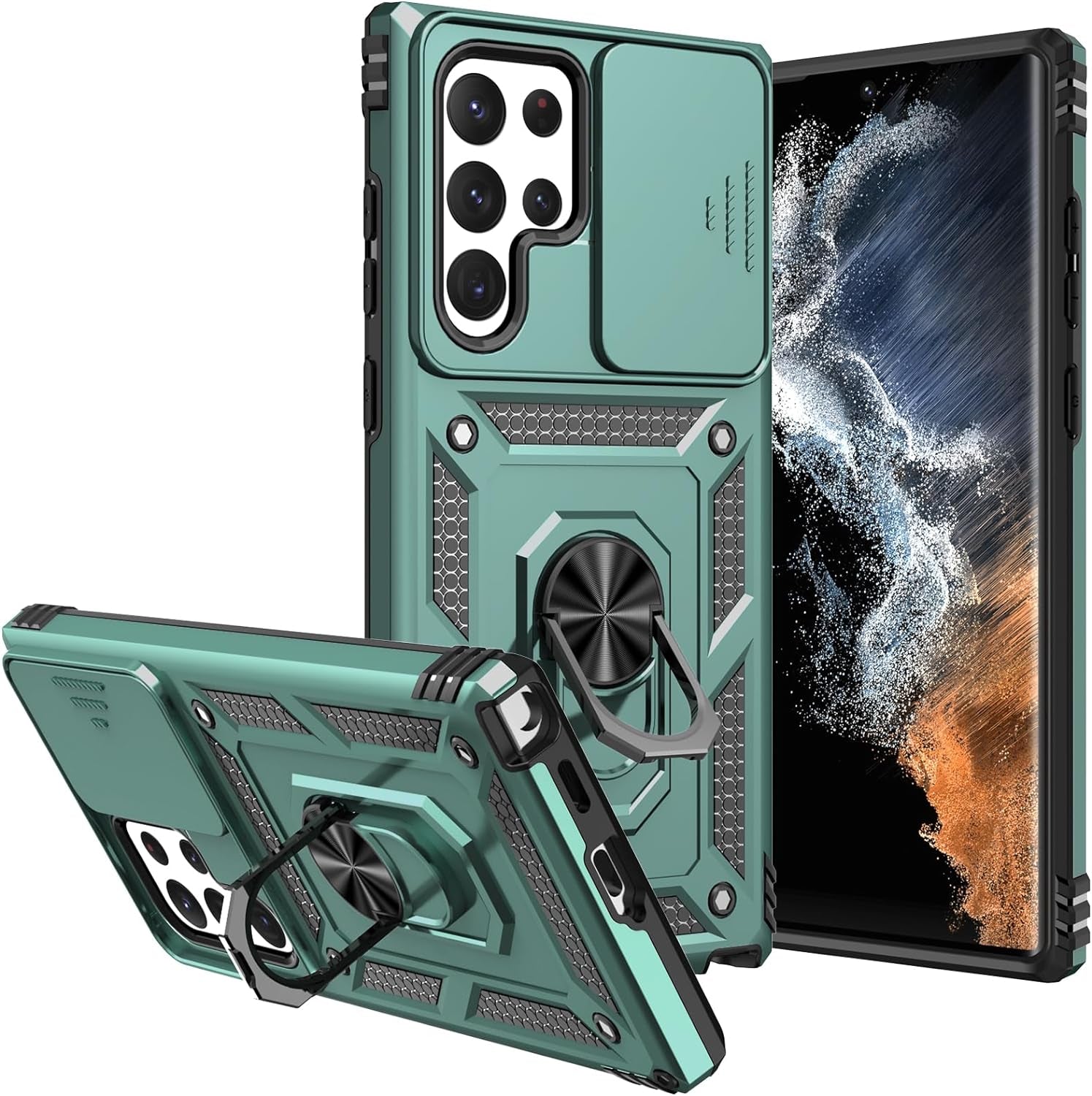 S22 Ultra Case,Samsung Galaxy S22 Ultra Case,With Camera Cover,[Military Grade] 16Ft.Drop Tested Cover with Magnetic Kickstand Protective Case for Galaxy S22 Ultra 6.8 Inch Blue  SKMY Green  