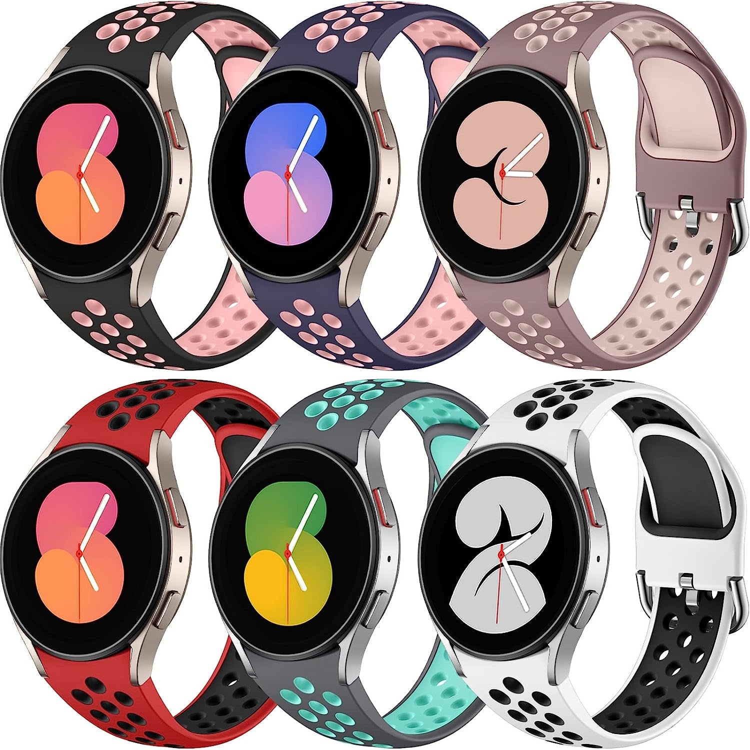 6 PACK No Gap Bands Only Compatible with Samsung Galaxy Watch 5 Band/Galaxy Watch 4 Band 40Mm 44M/Galaxy Watch 5 Pro Band 45Mm/Watch 4 Classic Band, 20Mm Soft Silicone Sport Bands for Women & Men  Xuchangjiansenshangmaoyouxiangongsi Purplish Blue Pink/Black Pink/Purplish Red Pink/Red Black/Gray Teal/White Black Large 