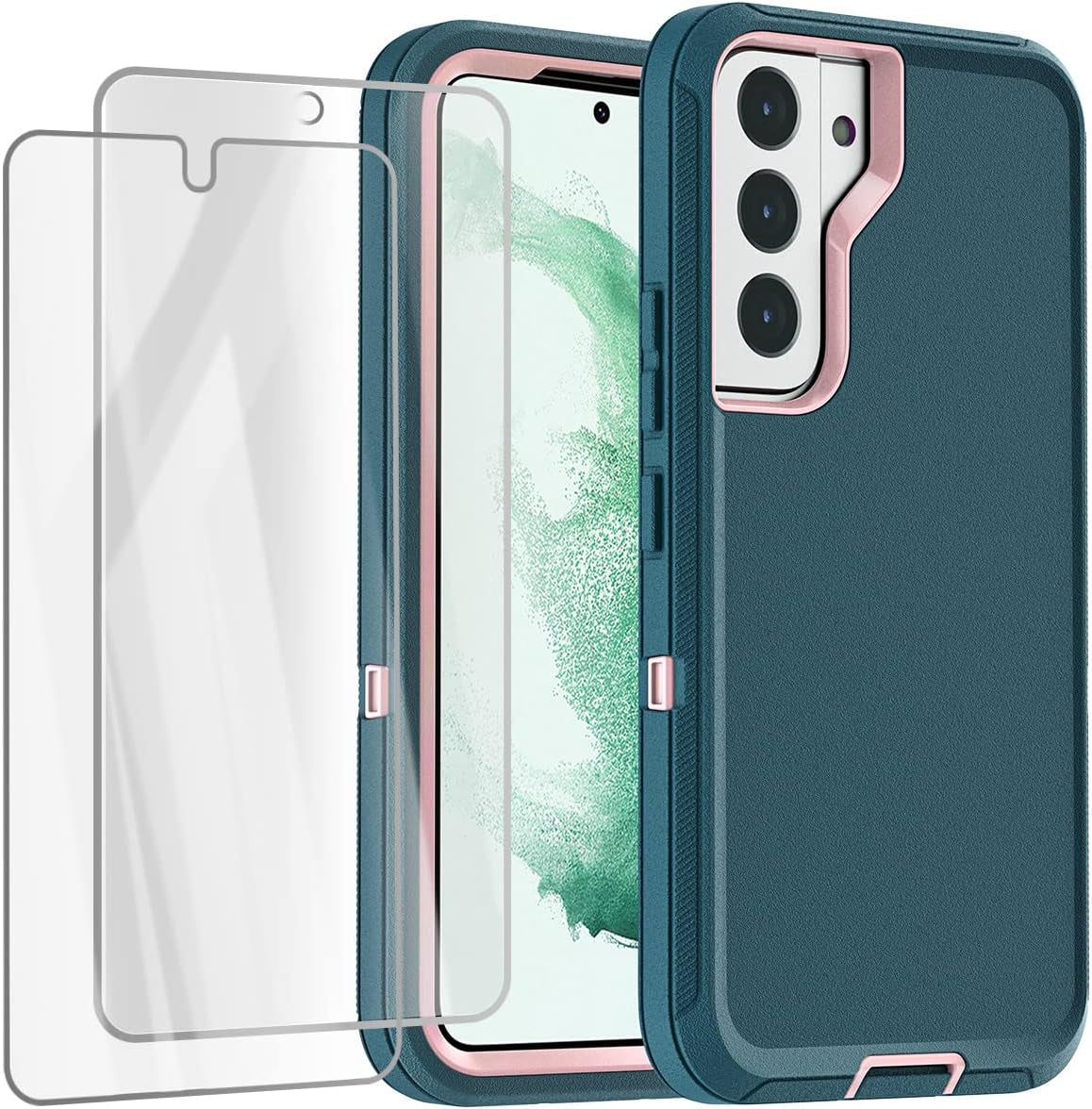Aicase for Galaxy S22 plus Case with Screen Protector, Heavy Duty Drop Protection Full Body Rugged Shockproof/Dust Proof Military Protective Tough Durable Phone Cover for Samsung Galaxy S22 plus 6.6“  AICase Teal/Pink With Screen Protector  
