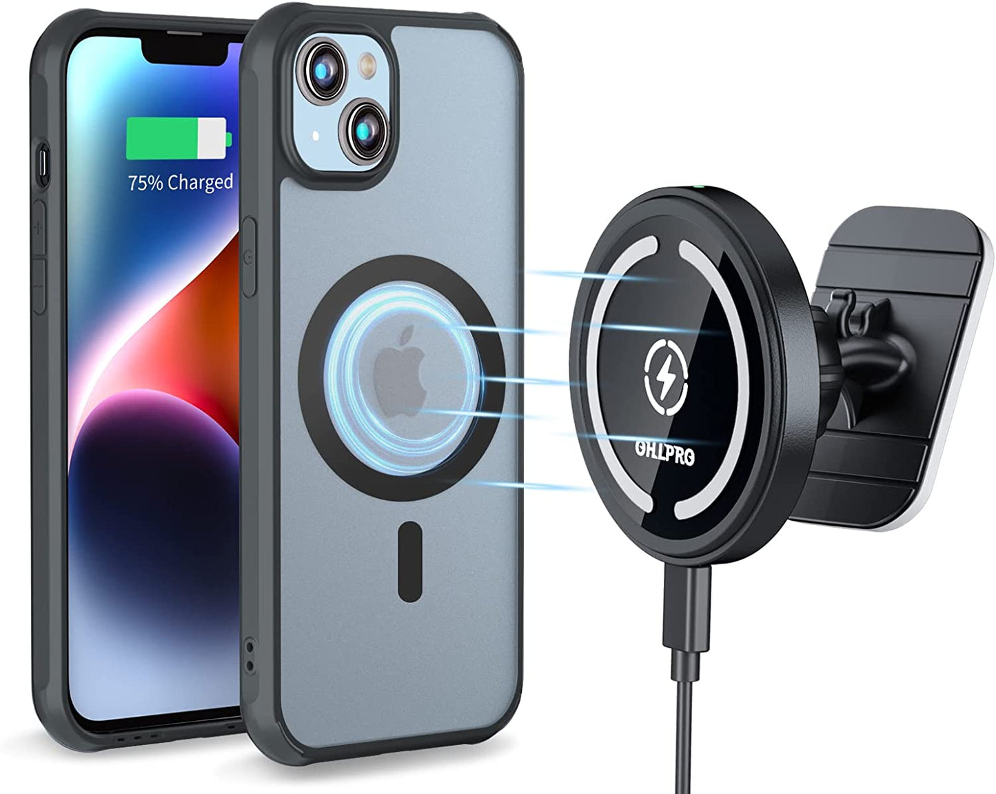 Magnetic Wireless Car Charger Mount, Stick on the Dashboard for Magsafe Iphone 14/14 Pro/14 Max/13/13 Pro/13 Pro Max/ 12/12Pro/Mini, Fast Charging Auto-Alignment Air Vent Phone Holder (Dark Grey)  OHLPRO 14 case  
