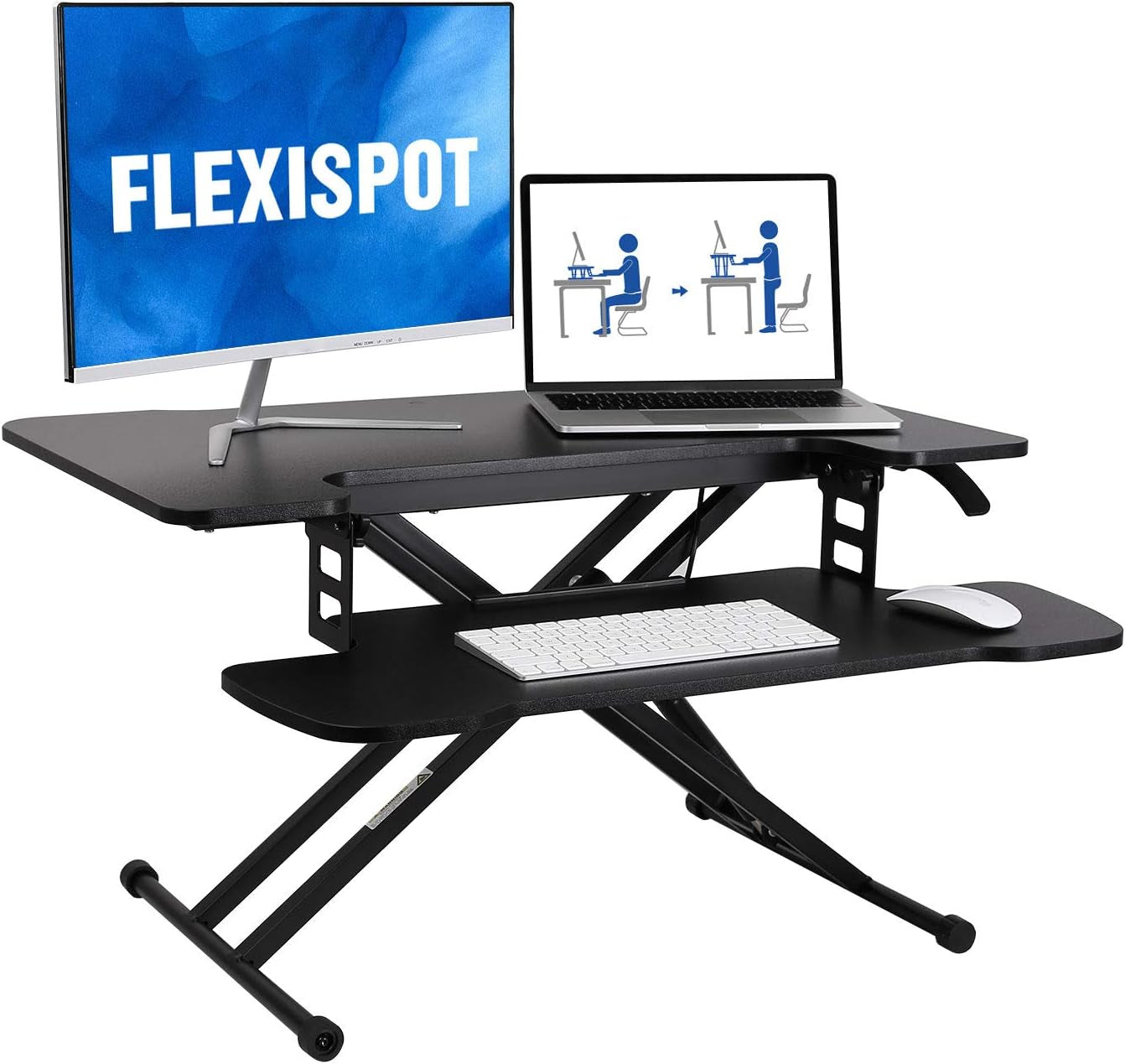 FLEXISPOT 31 Inch Standing Desk Converter | Height Adjustable Stand up Desk Riser, Black Home Office Desk Laptop Workstation with Removable Keyboard Tray (M18M)  Electric Height Adjustable work bench   