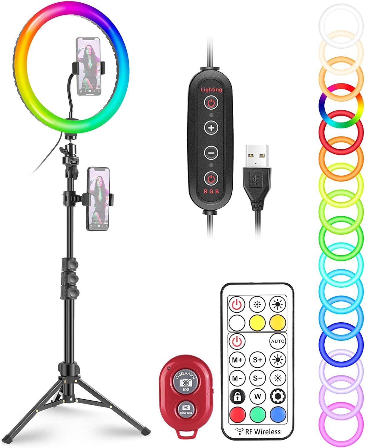 Neewer 12" RGB Selfie Ring Light with Stand, Dimmable LED Ringlight with 48-Inch Tripod Stand, Phone Holder, Remote Control, 29 Colors Modes for Makeup/Live Streaming/Youtube/Tiktok/Video Shooting  NEEWER   