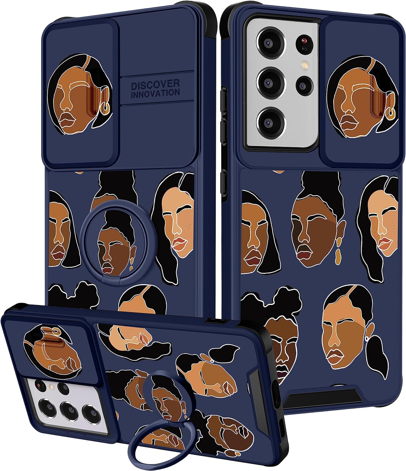 Funermei (2In1 for Samsung Galaxy S21 Ultra Case for Women Sunflower Cute Girls Phone Cover Flowers Floral Girly Sun Flower Black Design with Camera Cover+ Ring Stand for S21 Ultra Case  Funermei Black Girl  