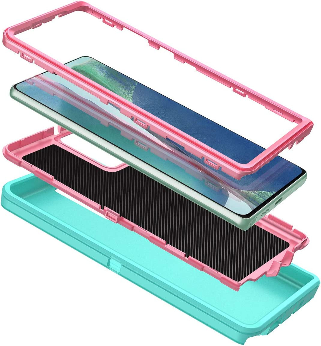 I-HONVA for Galaxy Note 20 Case Shockproof 3 in 1 Full Body Protection [Without Screen Protector] Rugged Heavy Duty Durable Cover Case for Samsung Galaxy Note 20 5G 6.7 Inch, Mint Green/Pink  I-HONVA   