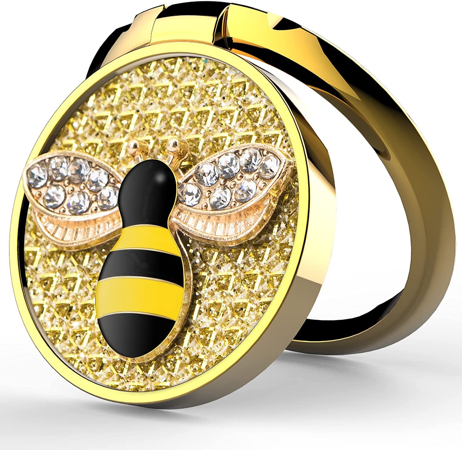 YINHEXI Phone Ring Holder Finger Kickstand, Cell Phone Ring Holder Finger Grip 360 Degree Rotation, with Crystal Stone Enamel Bee (Black)  YINHEXI Gold  