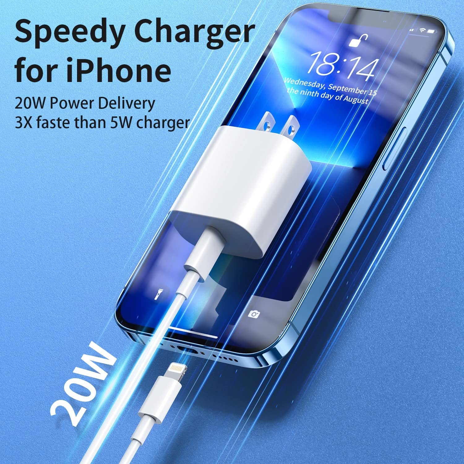 3-Pack Iphone 14 13 12 11 Fast Charger,【Apple Mfi Certified】 20W PD USB C Wall Charger 6FT Cable Fasting Charging Adapter Compatible with Iphone 14Pro/13 Pro/12/12 Pro Max/11 Pro Max/Xs Max/Xs/Xr/X/8  CQDKWG   