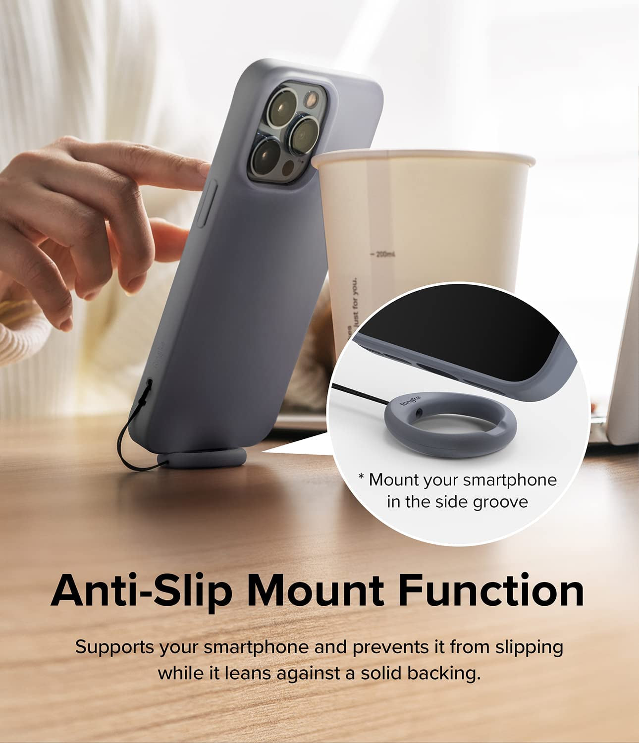 Ringke Finger Ring Strap Silicone Smartphone Grip Lanyard Holder [2 Pack] with Anti-Slip Mount Function Compatible with Phone Cases, Keys, Cameras, and More - Black & Lavender Gray  Rearth   