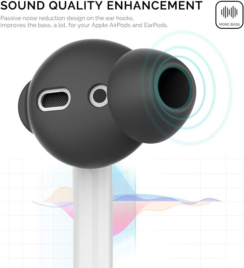 Ahastyle 4 Pairs Airpods Ear Tips Silicone Earbuds Cover Compatible with Apple Airpods (2 Pair Large & 2 Pairs Small, Black)  AHASTYLE   