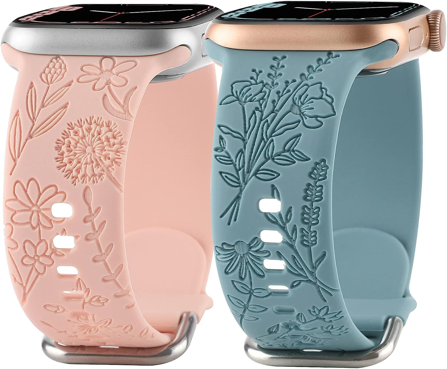 Flower Engraved Silicone Band Compatible with Apple Watch Bands 38Mm 40Mm 41Mm, Cute Women Wildflowers Floral Design Soft Sport Strap Replacement Wristbands for Iwatch Series 8 7/SE/6/5/4/3/2/1  FERJITGR Pink Cactus 38/40/41mm 