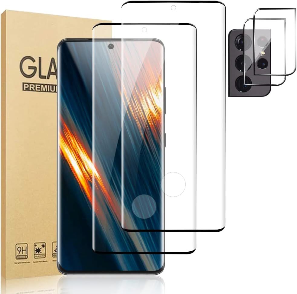 [2+2 Pack] Galaxy S20 Ultra Screen Protector and Camera Lens Protector,Fingerprint Unlock,3D Full Coverage,For Samsung Galaxy S20 Ultra (6.9 Inch) 9H Hardness Tempered Glass Screen Protector  OuYteu   