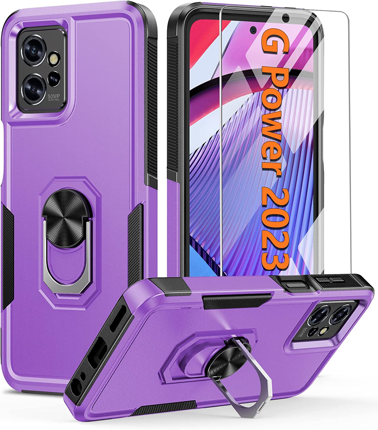 FNTCASE for Motorola Moto G-Power-5G 2023 Case: Moto G 5G 2023 Case Dual Layer Shockproof Protective Textured Design Cell Phone Cover Heavy Duty Rugged Tough Back Hardshell Hybrid Slim Basic Case  FNTCASE Z-Purple Black  