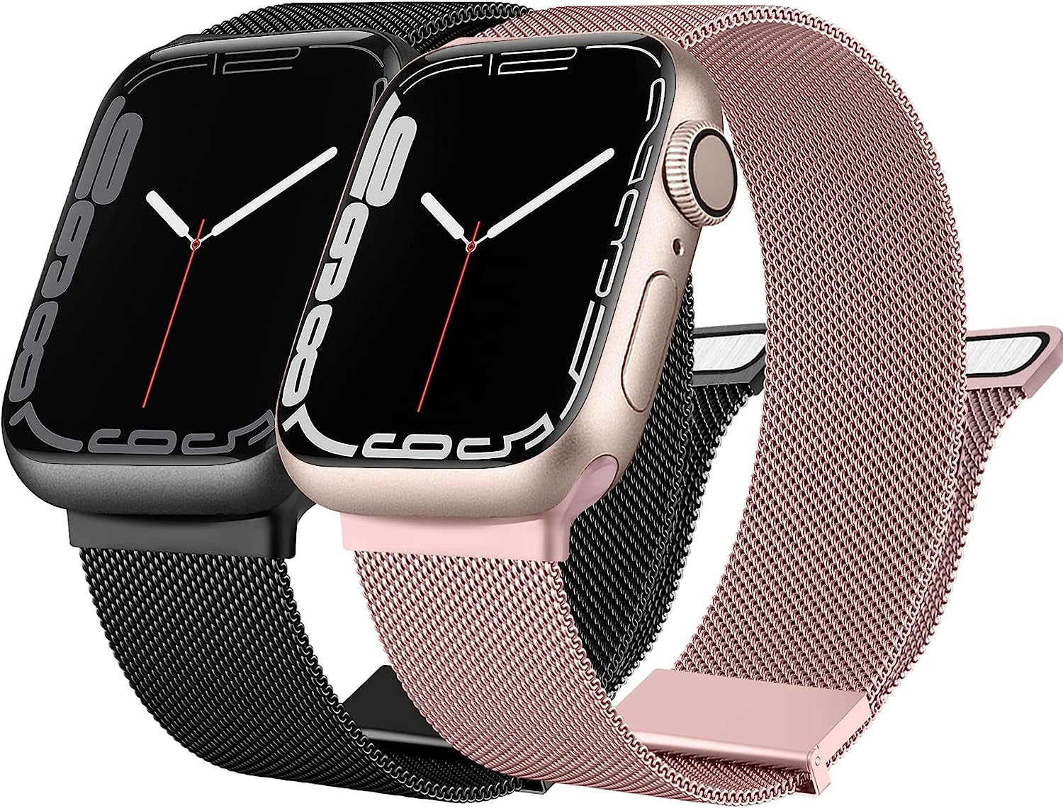 [2 PACK] Metal Stainless Steel Bands Compatible with Apple Watch Bands Series 8 7 6 5 4 3 2 1 SE 41Mm 40Mm 38Mm 42Mm 44Mm 45Mm, Mesh Loop Magnetic Milanese Strap for Iwatch Bands Women Men  Amzpas Black & Rose Gold 38/40/41mm 