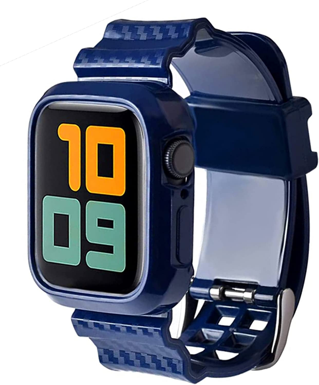 Kaihang Compatible for Apple Watch Band, Crystal Clear Iwatch Band Strap with Rugged Bumper Case 38Mm/40Mm/41Mm/42Mm/44Mm/45Mm/49Mm Bands for Apple Watch Series SE/8/7/6/5/4/3/2  Kaihang Carbon Fiber pattern blue 38mm/40mm 