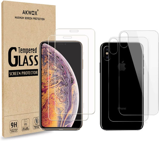 AKWOX (4-Pack) Compatible with Iphone Xs Max Screen Protector with Back Covers, 9H Tempered Glass Front Screen Protector and Back Screen Protector for Iphone XS Max  AKWOX   