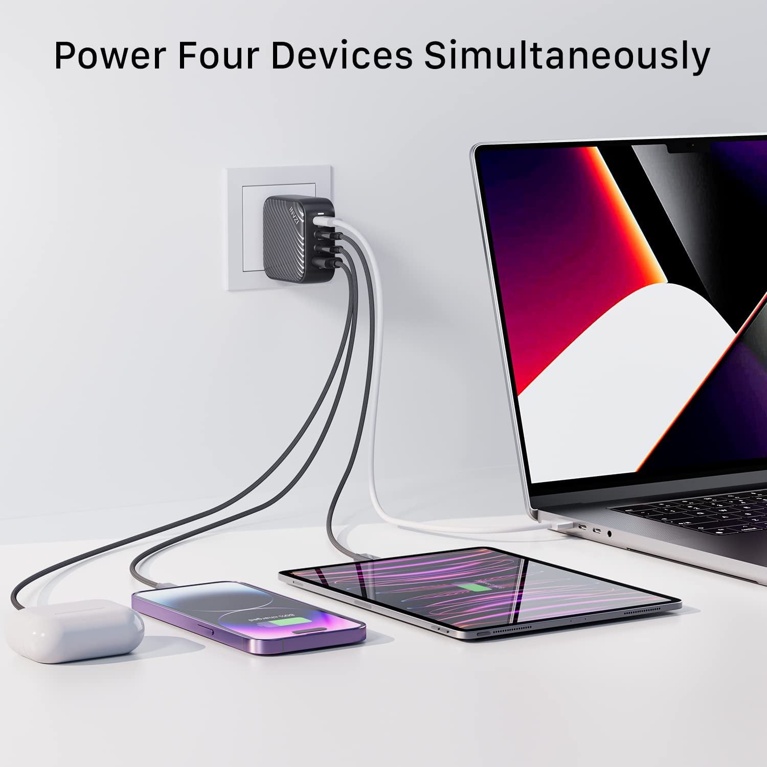 INVZI 100W USB C Multiport Charger, Gan III 4-Port USB Charging Station Fast Charger Power Adapter for Macbook Pro Air, Ipad Pro, Dell XPS, Galaxy S21/S20, Iphone 13 12/12 Pro, Note 20/10+, Pixel  Foshan G-power Technology Co., Ltd   
