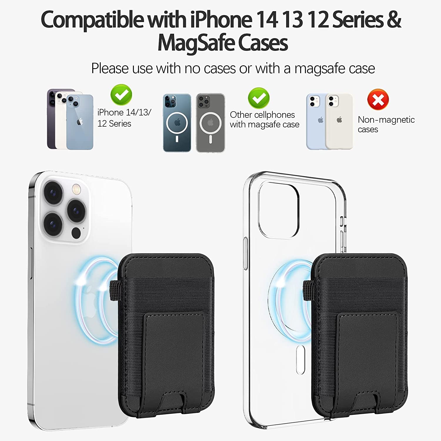 Magnetic Card Wallet Holder for Apple Magsafe, Magsafe Wallet for Iphone 14 Iphone 13 Iphone 12 Magsafe Leather Wallet, Magnetic Card Holder for Back of Iphone 14/13/ 12 Series, Fit 7 Cards, Black  ExtreLife   