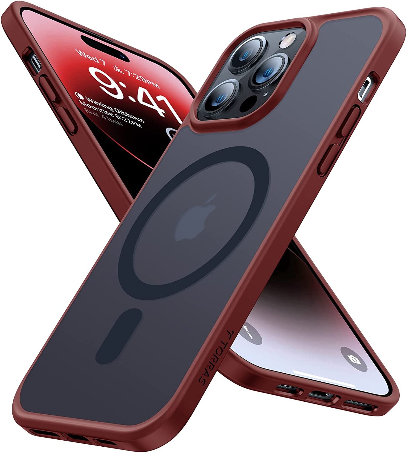 TORRAS Magnetic Designed for Iphone 14 Pro Case, Military Grade Drop Tested, Compatible with Magsafe, Slim Protective Matte Silicone for Iphone 14 Pro Phone Case, 6.1", Translucent Back/Blue Edge  TORRAS E Translucent Back  Red Edge  