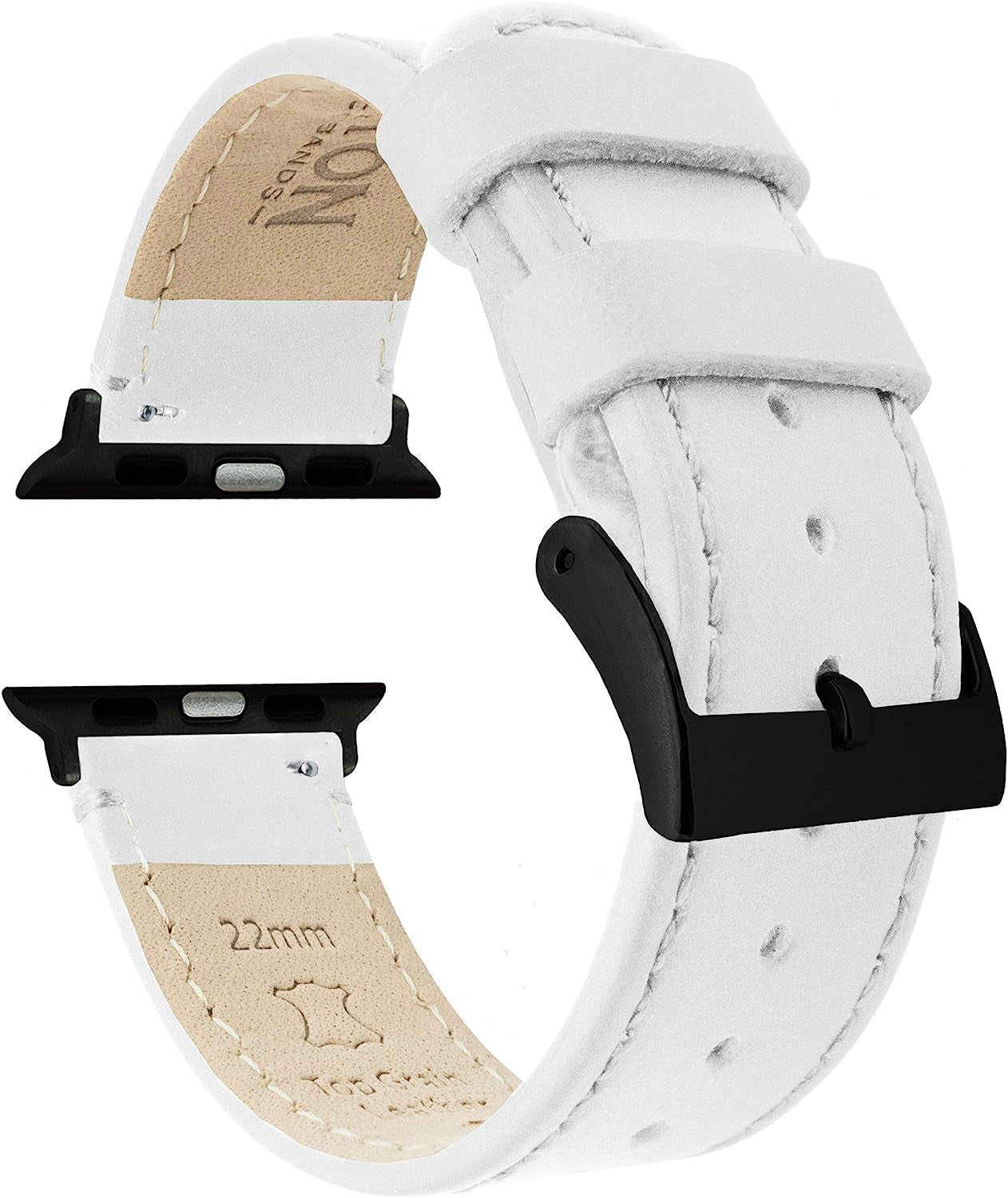 BARTON Top Grain Leather Watch Bands Compatible with All Apple Watch Models - Series 8, 7, 6, 5, 4, 3, 2, 1, SE & Ultra - Size 38Mm, 40Mm, 41Mm, 42Mm, 44Mm, 45Mm or 49Mm  Barton Watch Bands White Leather & Stitching (Black Hardware) Large Apple Watch (42mm/44mm/45mm/49mm) 