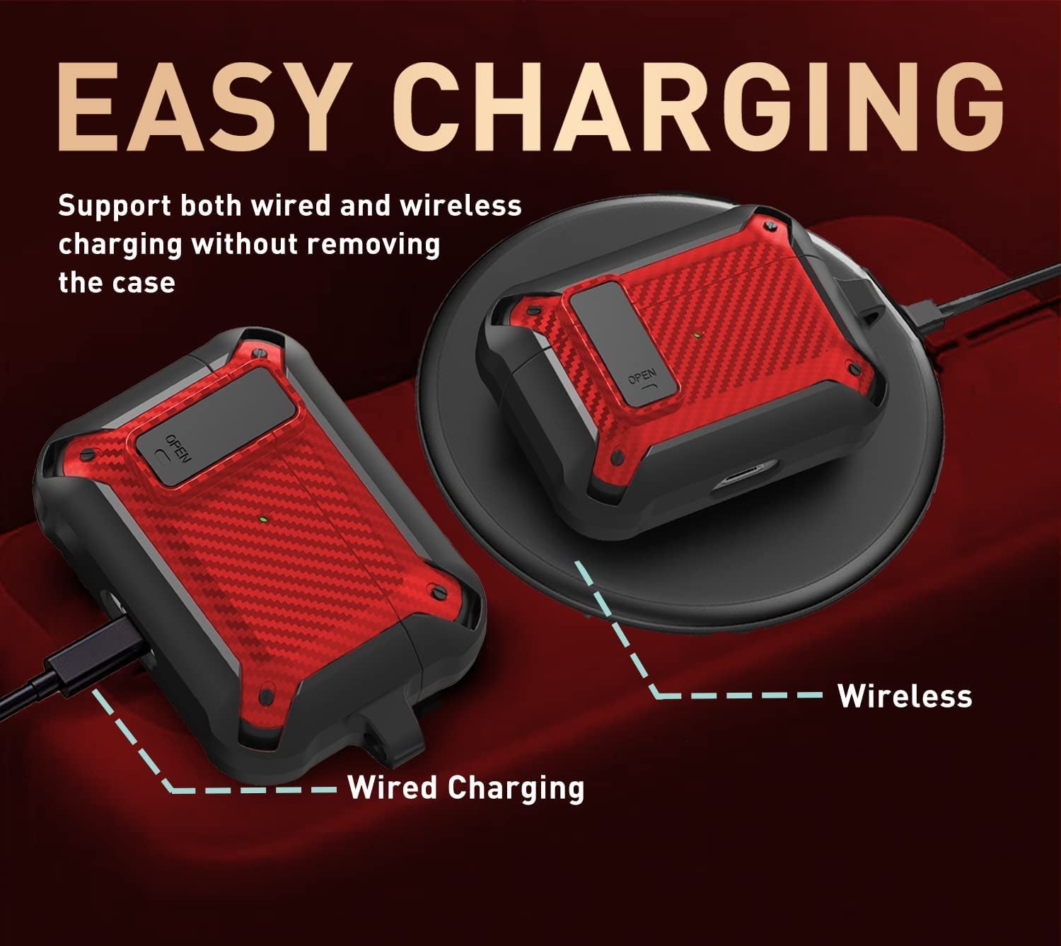 [4 in 1] Airpods Pro 2 Gen/Pro Case Lock with Cleaner Kit&Replacement Ear Tips(S/M/L), Olytop Rugged Airpod Pro 2Nd/1St Generation Protective Cover for Ipod Pro 2019/2022 with Keychain, Black/Red  Olytop   