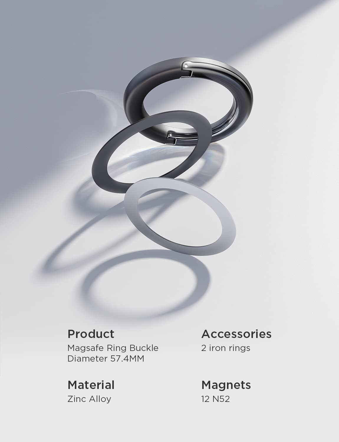 LISEN Magnetic Phone Ring Holder Cell Phone Grip for Back of Phone Gripper Loop Finger Holder Adjustable Kickstand Only for Magsafe Iphone 14 13 13 Pro 13 Mini 13 Pro Max 12 12 Pro 12 Mini - Grey  LISEN   