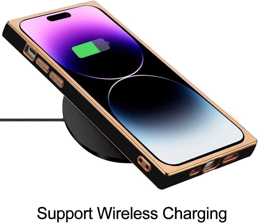 LSL for Iphone 14 Pro Case Square Black Plating Soft TPU Bumper Anti-Drop Anti-Scratch Shock Absorption Protective Wireless Slim Cover Compatible with Iphone 14 Pro 6.1 Inch for Women Girls Men  LSL   