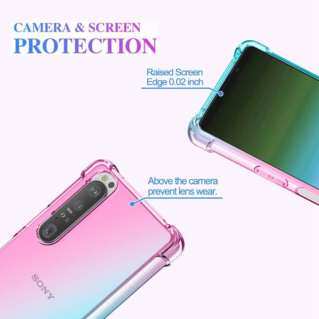 Ueokeird for Xperia 1 IV 5G Case, XQ-CT72 Case, Clear Cute Gradient Phone Case Slim anti Scratch Flexible TPU Cover Shockproof Protective Case for Sony Xperia 1 IV (Pink/Green)  Ueokeird   