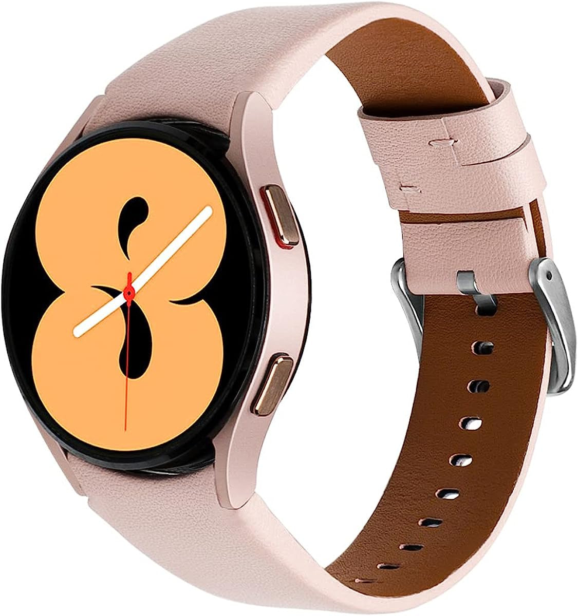 Genuine Leather Bands Compatible for Samsung Galaxy Watch 4 Band 40Mm 44Mm,20Mm Adjustable Sport Replacement Watch Band Straps for Galaxy Watch 4 Classic Band 42Mm 46Mm Women Men  通用 Pink  