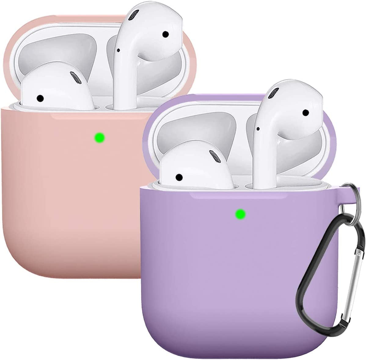 Compatible with Airpods Case Cover Silicone Protective Skin for Airpods Case 2&1 (2 Pack) Black/Sand Pink  Doboli Pink-Purple  