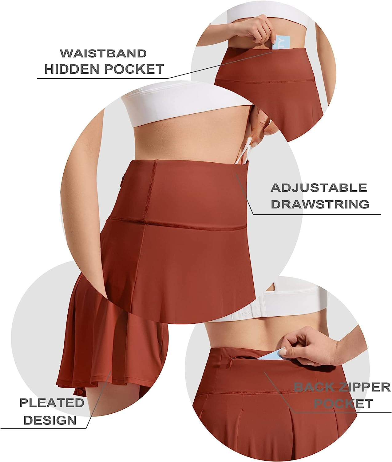 ZUTY 18" High Waisted Tennis Skirt for Women Skorts Skirts with Pockets Casual Modest Long Golf Athletic Running  ZUTY   