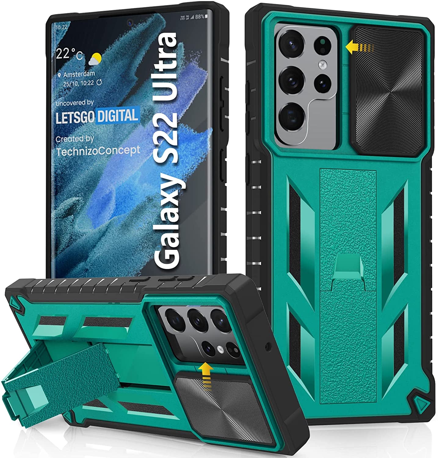 For Samsung Galaxy S22 Ultra Case: Military Grade Drop Proof Rugged Protective S22Ultra 5G Phone Cover with Built-In Screen Protector & Kickstand |Shockproof Bumper Dual Layer 360 Full Protection  SOiOS Pine Green S22 Ultra 