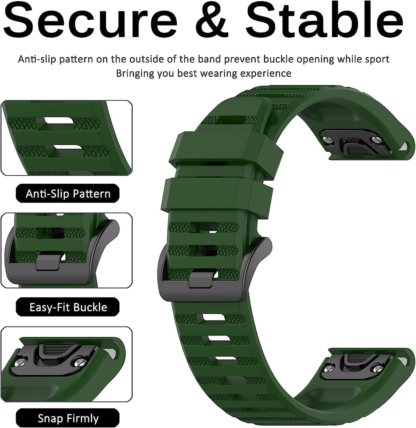 Miimall Compatible for Garmin Fenix 7 Watch Band 22Mm Sport Soft Silicone Flexible Watch Strap Quick Fit Silicone Band Strap for Garmin Fenix 7/7 Sapphire Solar/Fenix 6/6 Pro//Fenix 5 22Mm(Green)  Miimall   